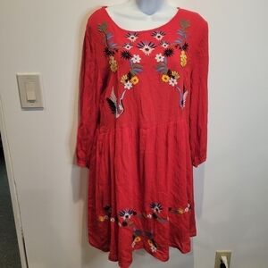 Maybe wang size s  red long sleeves boho embroidery dress